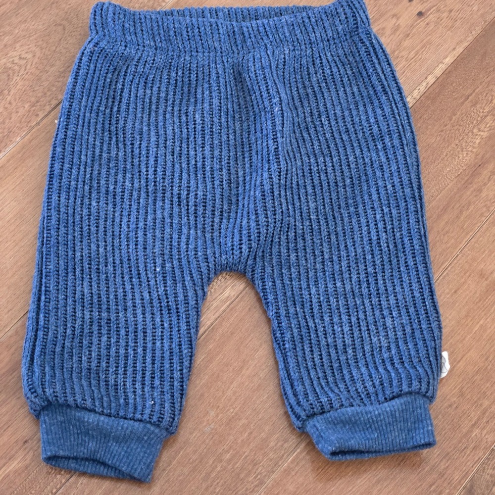 Snug Baby Set Blue Ribbed Knit Pants 0-3M Tan Pointelle Bodysuit 6-9M
